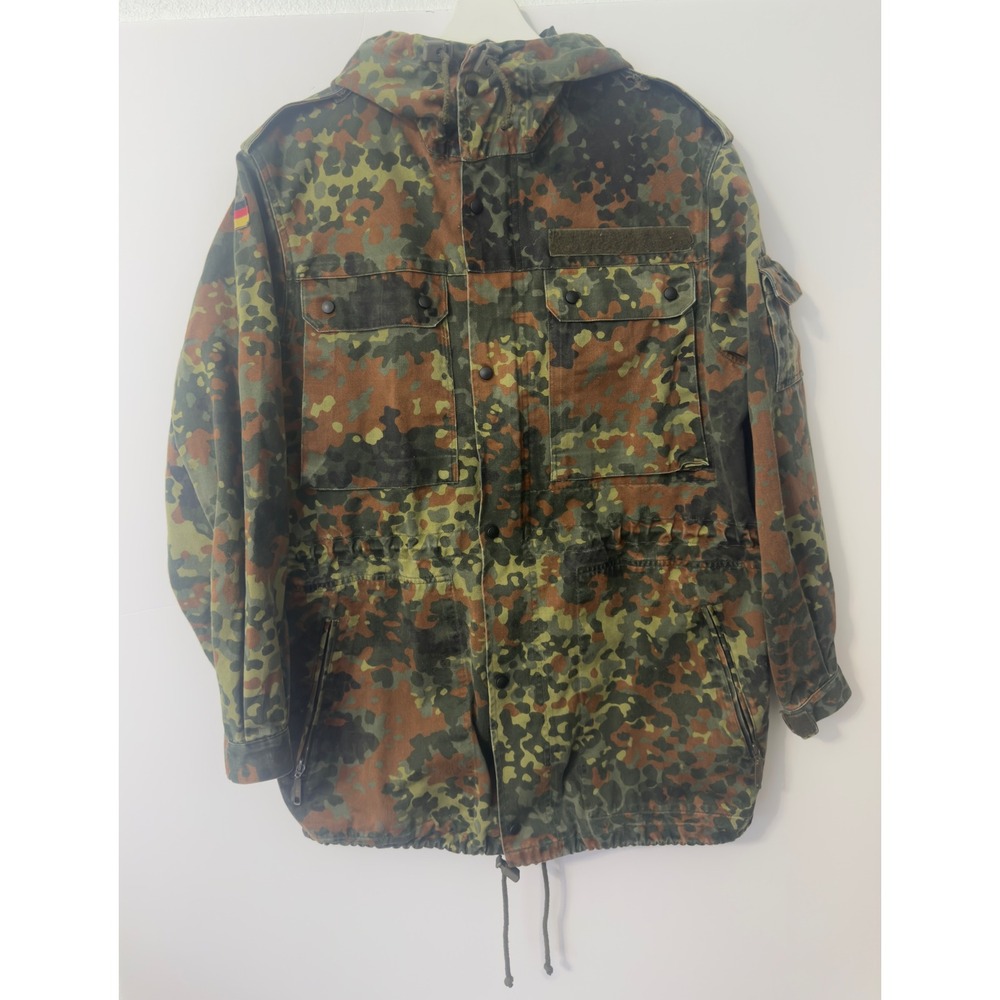 German Military Flecktarn Camo Field Parka Mens L Green Brown Hooded 90s Grunge - Picture 2 of 11